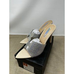 Liliana Rhinestone Nude Pointed Toe Heels Nervada-29 Size 8